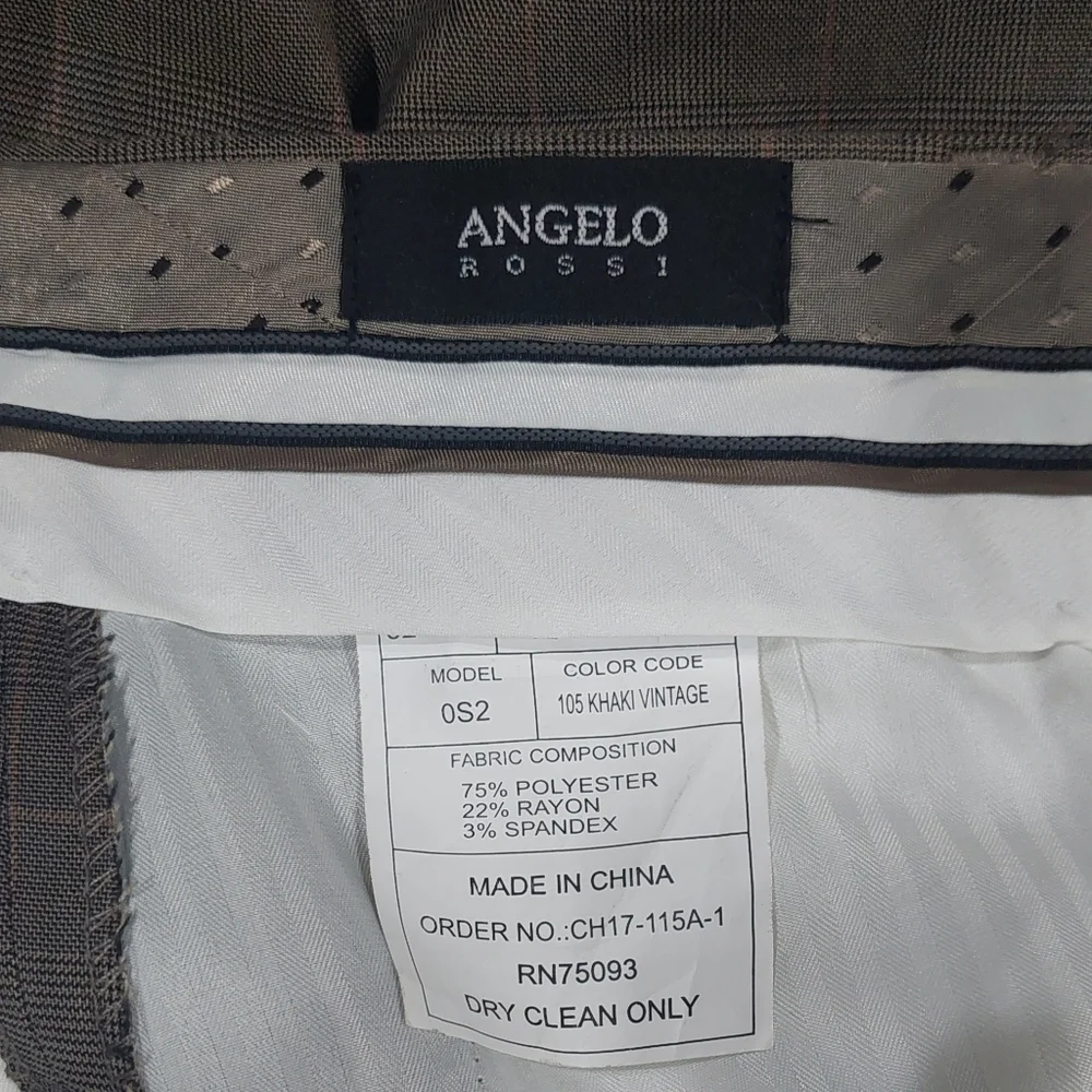 Angelo Rossi Khaki Check Modern Fit 2 Pc Suit - Tan Plaid Blazer 38L - 32